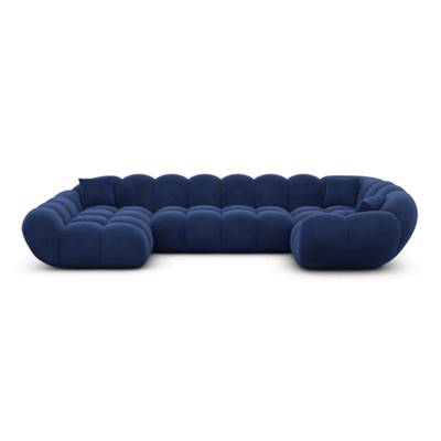 Sigono canapé panoramique angle gauche en velours bleu foncé