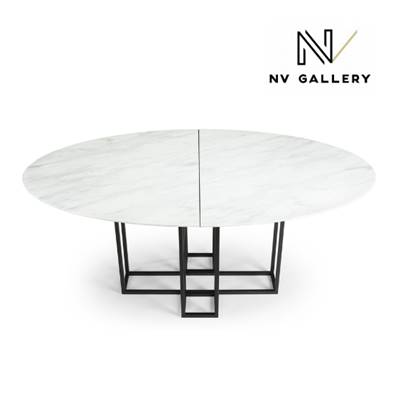 Hawai table à manger effet marbre blanc et métal noir