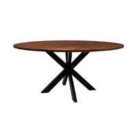 Taalika table à manger ronde en bois de manguier effet noyer 140cm