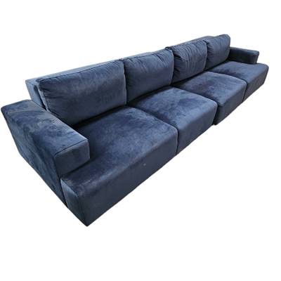Canapé droit 4 modules en velours bleu