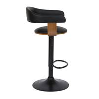 Vestal chaise de bar réglable et pivotant PU noir et plaqué noyer