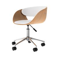Zunilda chaise de bureau pivotante sur roulettes en PU blanc et bois clair