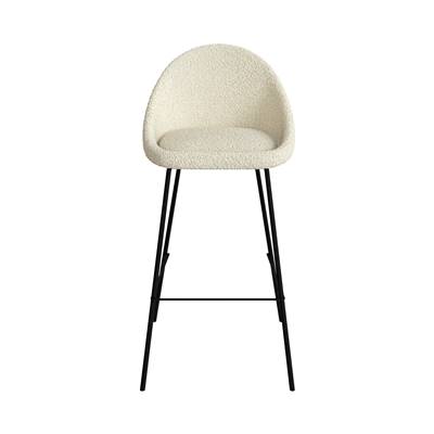 Turin chaise de bar arrondie tissu bouclette blanche H75
