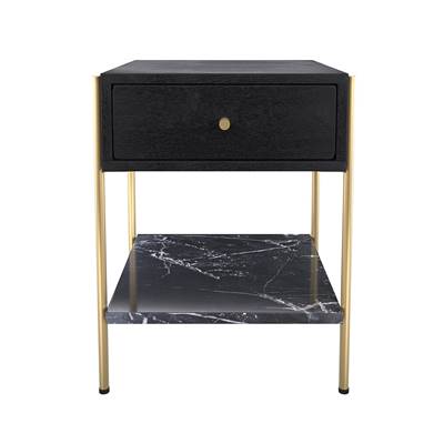 Mora table de chevet en bois de manguier noir et pieds dorés 1 tiroir