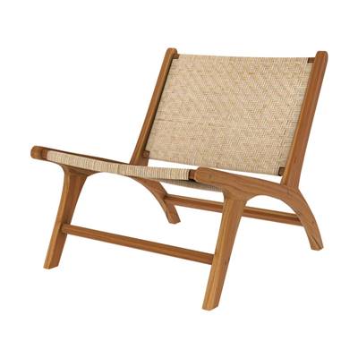 Ilios petit fauteuil en bois de teck et tressage chevron en rotin