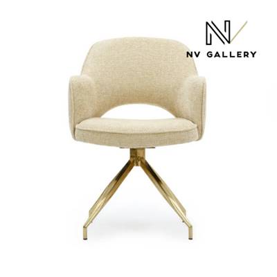 Adlad chaise de bureau rotative en tissu tweed sable et métal doré