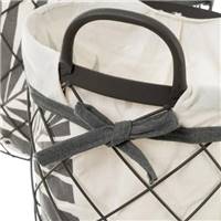 Bohai lot de 3 paniers ronds en métal noir et tissu beige feuillage