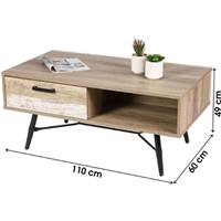 Brooklyn table basse 1 tiroir 1 niche bois et métal noir L110cm