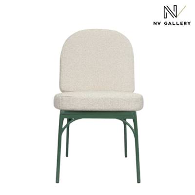 Nolita chaise de jardin sans accoudoirs tissu beige bouclé metal vert