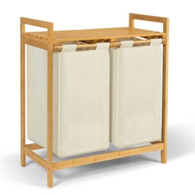 Beatrix panier à linge double en tissu gris et bambou