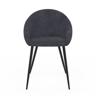 Agnes chaise arrondie en velours gris foncé et métal noir