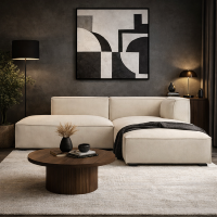 Basil canapé d'angle droit en tissu bouclé blanc et bois noir