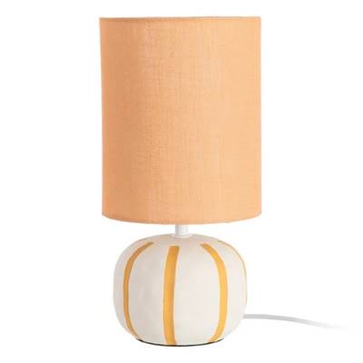 Suria lampe de table en céramique blanc et orange grand abat-jour tissu H43cm