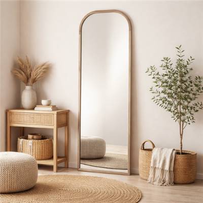Kati grand miroir en bois naturel 2 bords arrondis H160cm