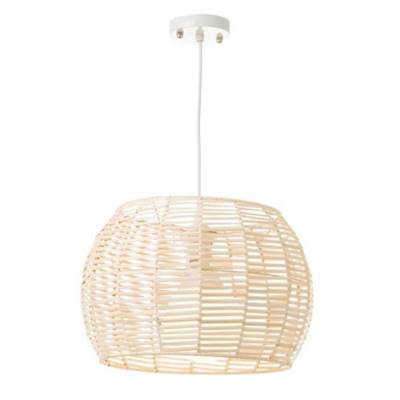 Buri suspension arrondie métal et osier naturel clair H23