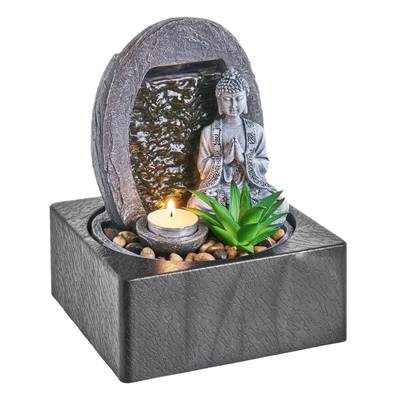 Chowa fontaine polyrésine avec lumière led et plante artificielle