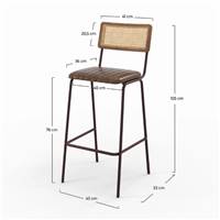 Natsu tabouret de bar en cannage cuir et métal marron H76cm