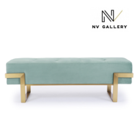 Sunny banc en velours bleu et pieds en acier dorés
