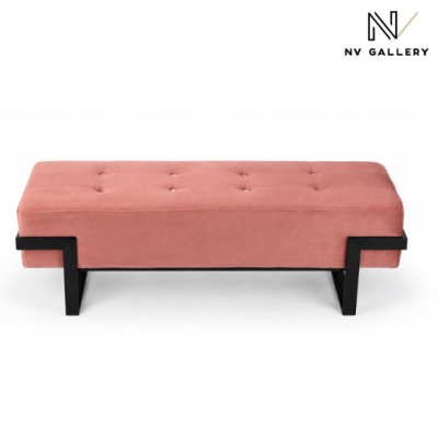 Sunny banc tissu rose et pieds métal noir