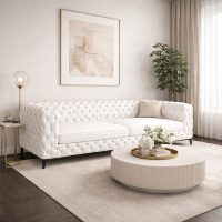 Bali canap� 3 places en cuir blanc et pieds noirs