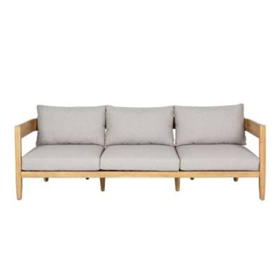Borneo canapé d'extérieur en bois d'acacia tissu clair 3 places