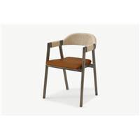 Nishan chaise cuir brun et bois teinté foncé