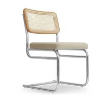 Lorenzo chaise design velours taupe, cannage et métal chromé
