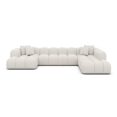Cotton canapé panoramique d'angle gauche en tissu texturé blanc