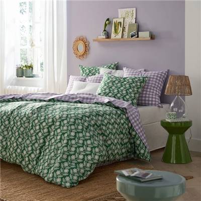 Janette housse de couette coton imprimé fond vert 200x200