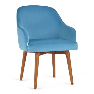 Fauteuil Roman Bleu Canard velours Frêne foncé