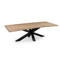 Live table à manger en bois d'acacia bords irréguliers pieds métal 260cm