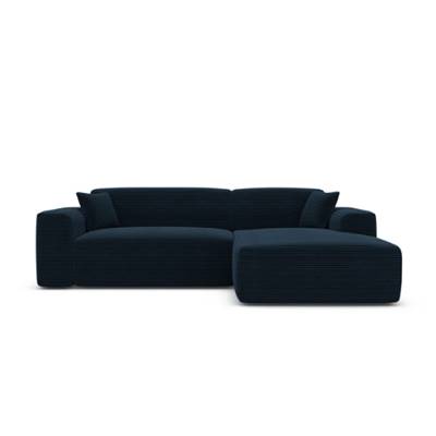Novage canapé d'angle droit convertible en velours côtelé bleu foncé