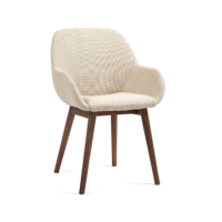 Malva chaise accoudoirs tissu beige pied chêne foncé