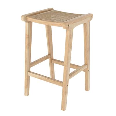 Charmat tabouret îlot central en teck et cannage de rotin H65