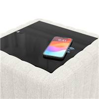 Kaoneo table basse carrée tissu blanc avec prise USB et chargeur sans fil