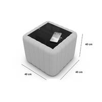 Kaoneo table basse carrée tissu blanc avec prise USB et chargeur sans fil
