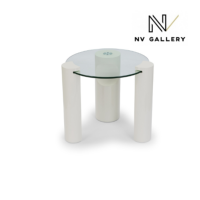 Olaf table d'appoint verre et bois blanc
