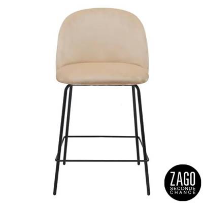 Yata chaise de bar en velours beige et pieds noir H65