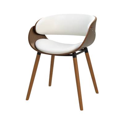 Sysley chaise en cuir synthétique blanc et bois plaqué noyer