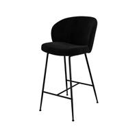 Alvin chaises de bar tissu bouclé noir et pieds en métal H66