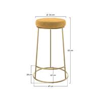 Jevon tabouret de bar en velours jaune curry et pied en métal doré H63