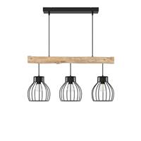 Naomi suspension 3 lampes bois d'eucalyptus et métal noir