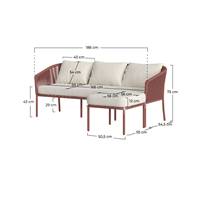 Pardis canapé d'angle d'extérieur 3 places en corde et métal terracotta beige
