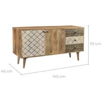 Linium buffet ethnique en bois 2 portes 3 tiroirs à motifs