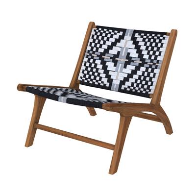Ilios petit fauteuil en bois de teck et fil de laine tressée noir et blanc