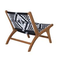 Ilios petit fauteuil en bois de teck et fil de laine tressée noir et blanc