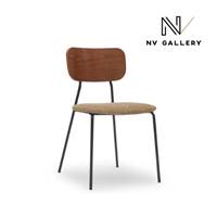 Portimo chaise en tissu tweed jaune miami et bois de noyer