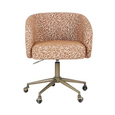 Lucy chaise de bureau à roulettes rotative en tissu marron pixel et laiton