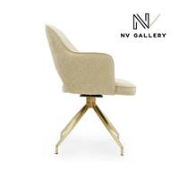 Adlad chaise de bureau rotative en tissu tweed sable et métal doré