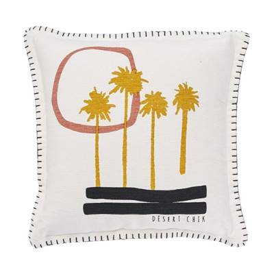 Chik coussin carré 40x40 coton blanc 4 palmiers
